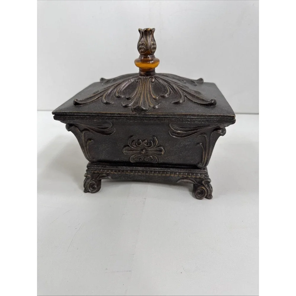 Jewelry‎ Box W/Lid Bronze Finish Polymer, Candy Dish, Multi Use.
